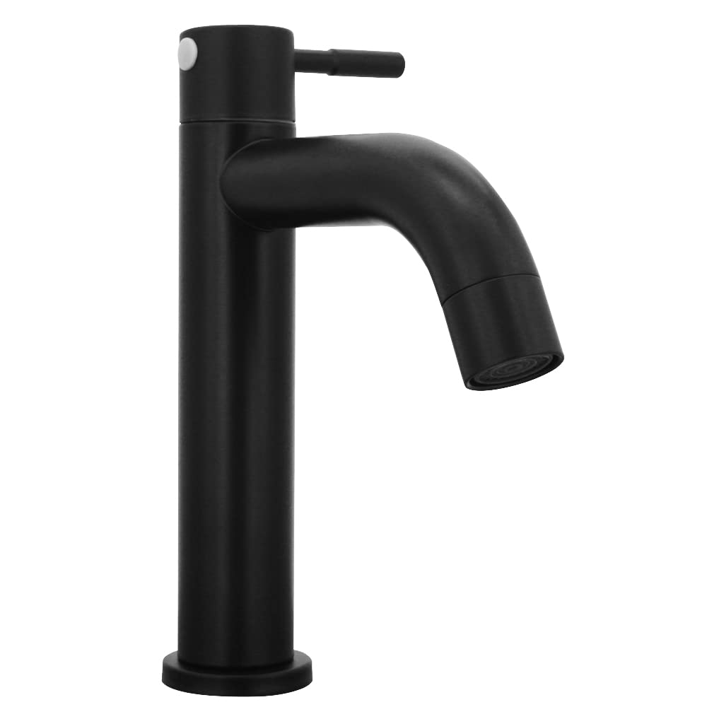 Grifo para lavabo de baño, grifo de lavabo frío individual de acero inoxidable, diseño retro elegante, negro mate negro mate para baño, inodoro (S)