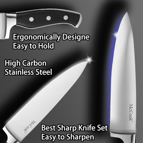 German Stainless Steel Kitchen Knife Block Set with Built-in Sharpener - image 4