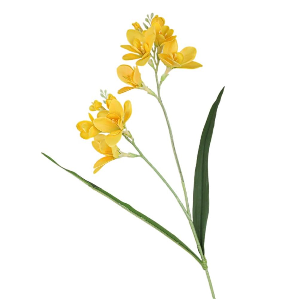 Artificial Artificial Orchid Branches, 64cm Artificial Freesia Flowers Photography Props 2 Fork Fake Flowers for Wedding Party Decor(Yellow)