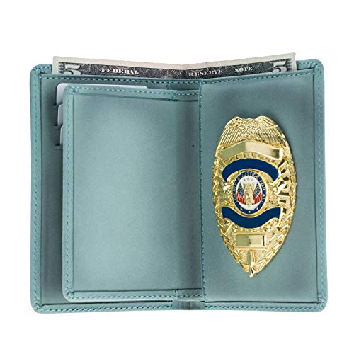 Law Enforcement Badge Wallet, All Leather, Fits Any Shape Badge with a Pin Back -Turquoise (Turquoise, Pin)3