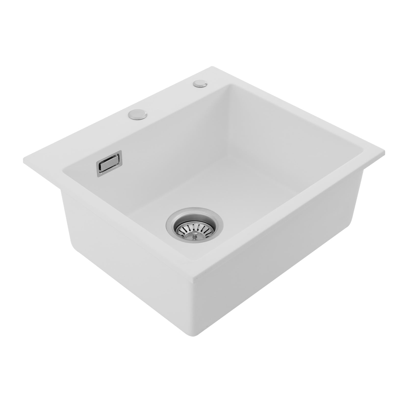 Fregadero de cocina de granito blanco, 50 x 45 cm, rectangular, para armarios bajos a partir de 60 cm de ancho, 1 fregadero empotrado, fregadero de cocina, fregadero de granito para cocinas