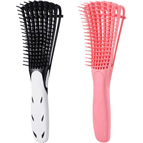 Iteryn Detangling Brush Set with Edge Brush for Hair Textured, Detangler Brush for 3a to 4c Kinky Wavy Curly Coily Wet Dry Oil Thick Long Hair Easy Detangle for Men, Women, Kids (BLACK&PINK)