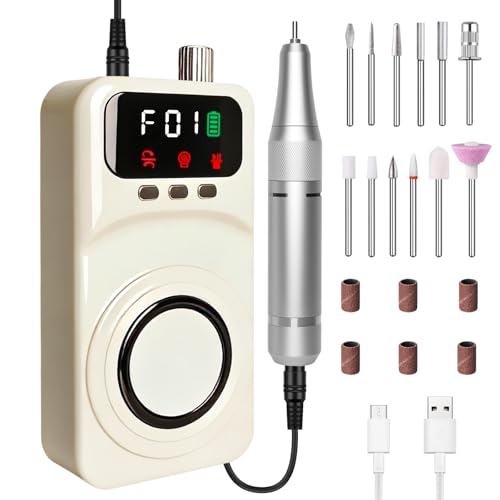 Torno para Uñas Profesional, 12 en 1 Lima Electrica Uñas, 40000RPM, Velocidad Ajustable, con pantalla LCD, Kit de Manicura y Pedicura Eléctrico para Salón DIY Principiantes Mujeres Niñas