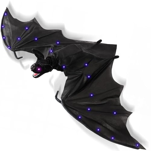 Halloween Animatronics Flying Bat, 40" Scary Hanging Animated Animal Prop