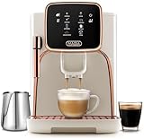 Zulay Kitchen Magia Clasica - Fully Automatic Espresso Machine With Grinder - Touch Screen Coffee Maker With One-Touch Operation - Milk Foam System For Latte, Cappuccino, Macchiato - Cream Copper