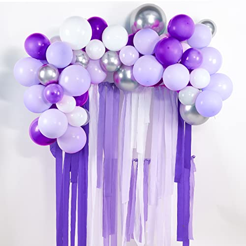Image of PartyWoo Purple Crepe Paper Streamers 6pcs 492ft Pack of Light Dark Purple Lavender White Silver Crepe Paper Streamers for Birthday Baby Shower Graduation Princess Butterfly Theme Party Decorations