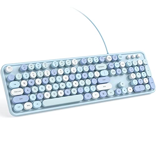 Knowsqt Wired Computer Keyboard - Blue Colorful Full-Size Round Keycaps Typewriter Keyboards For Windows, Laptop, Pc, Desktop, Mac #TOP5