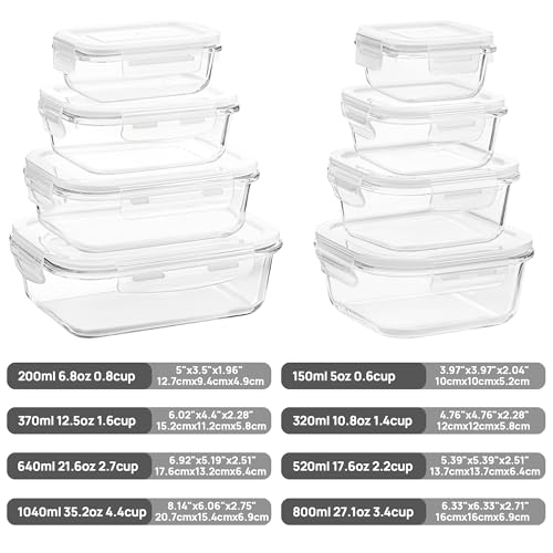 Image of Vtopmart 8 Pack Glass Food Storage Containers with Airtight Lids, Glass Meal Prep Containers, Lunch Office Meal for Microwave, Oven, Freezer and Dishwasher, BPA Free