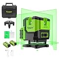 Huepar Multi-Line Laser Level-Four Vertical and One 360° Horizontal Lines with Plumb Dot, Green Cross Line Self-leveling Laser Tool -Rotating Base, Lifting Base, 2 Li-ion Battery&Hard Carry Case LS41G