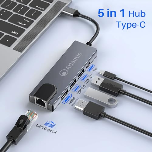 Atlantis Mini Docking Type-C 1 Porta Hdmi 1.4 1 Porta Gigabit 2 Porte Usb 3.0 1 Porta Type-C PD Risoluzione 1920x1080 @60hz Cavo 18cm - 3