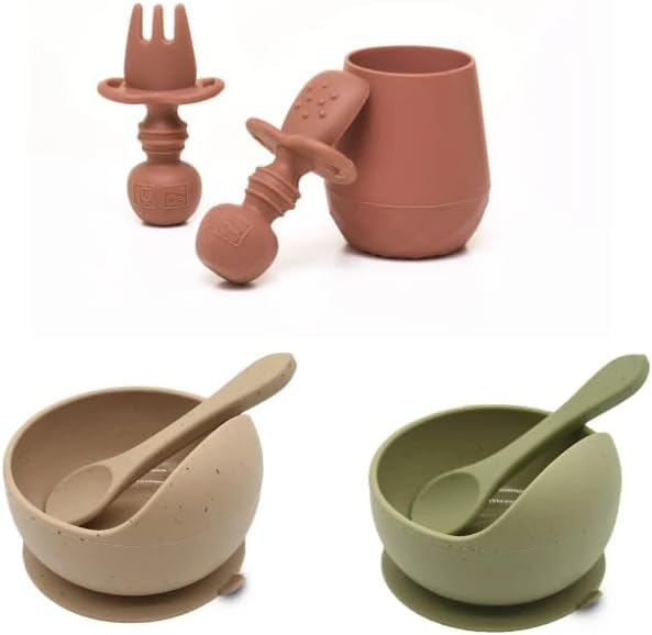 Tooshka Baby Led Weaning Bundle 4 utensilios, 2 cuencos para bebé y taza pequeña Esenciales de fácil alimentación para niños de 6 meses en