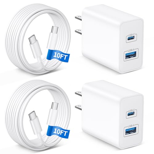 WODENTA iPhone 17 16 15 Charger Fast Charging 2-Pack 45W Dual Port USB C Super Fast Charger Block with 10FT Long Type C Cable Cord for iPhone 17/17 Pro Max/16/15 Pro Max/Plus iPad Power Adapter Cube
