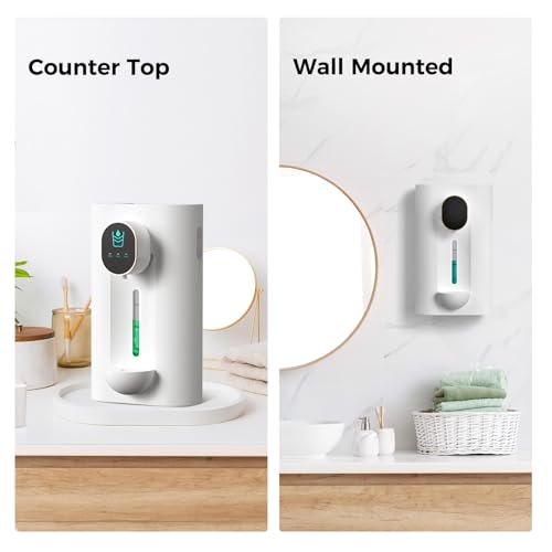 Image of Oylik Automatic Mouthwash Dispenser 18.26 oz Touchless Mouthwash Dispenser for Bathroom 2 Magnetic Cup USB Rechargeable and 3 Dispensing Levels with Led Screen Wall-Mounted or Countertop Use-White