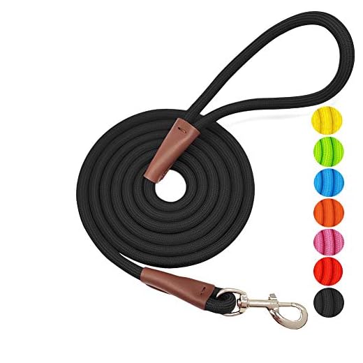MayPaw 4FT/6FT/8FT/10FT Dog Leash, Classic Solid Colors, Durable Mountain Climbing Rope Dog Leash Reinforced with Leather Tailor Connection Heavy Duty Silver Clasp