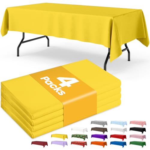 Image of Niuara Yellow Plastic Table Cloth - 4 Pack 54 inch x 108 inch Rectangle Disposable Tablecloths for 6FT Tables, Table Cover for Easter Party, Holiday & Gathering Use