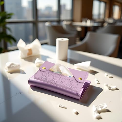 Taschentuchhalter, Reisetaschentuchhalter, Reise-Tasche für Taschentücher, Taschentuchbeutel, Taschentuchbeutel, Papierhandtücher, PU-Leder, Papierbox-Taschen, Taschentuch-Aufbewahrungstasche (lila)