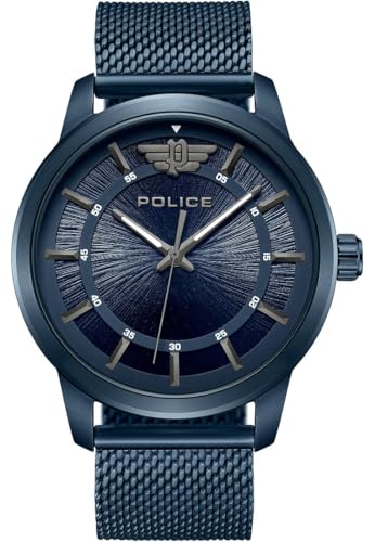 Police Reloj de Pulsera analógico para Hombre con Correa de Acero Inoxidable, Azul, Talla única, Pulsera