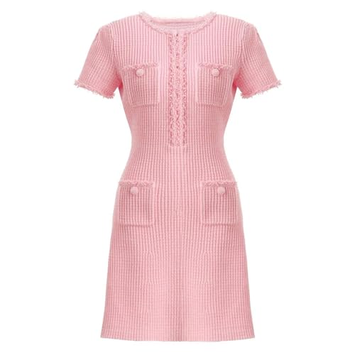 Pegsmio Women's Summer Fashion Knitted Nail Bead Slimming A-Line Dress