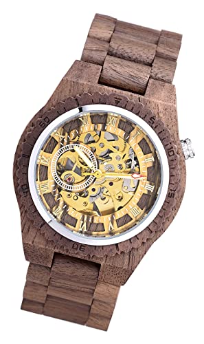 MicLee Herren Holzuhr Aushöhltes mechanisches Naturholz Zifferblatt Analog Quarzwerk Armbanduhr Für Männer Ehemann Geschenke