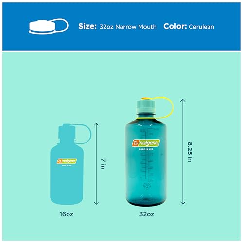 Image of Nalgene 32 oz Narrow Mouth Water Bottle | BPA-Free, Durable & Leak Proof, Lightweight Bottle for Hiking, Gym & Travel, Cerulean