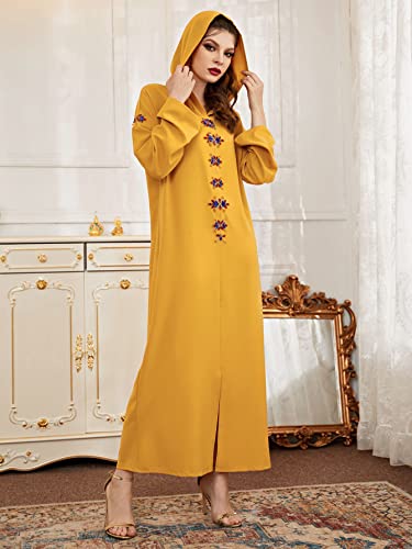 Polyjolly Handmade Bead Abaya For Women Dubai Saudi Moroccan Yellow Jalabiya Dress With Hood M #TOP3