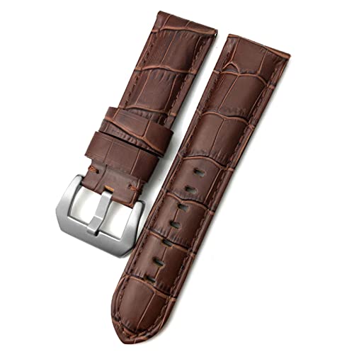 Bracelet de montre de 24 mm en cuir véritable de vachette pour Panerai Luminor boucle argentée