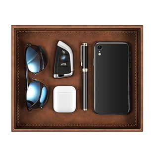 【Premium Material】Made of sturdy wooden structure covered with high quality PU leather and lining. Anti-scratch and easy to clean, not easy to deformation, can lasting for long time usage. 【Well Organized】This valet EDC tray designed to keep everythi...