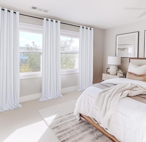 Image of Linen Textured Total Blackout Curtains 45 Inches Long, Greyish White | 100% Blackout Shield Grommet Blackout Curtains for Bedroom, Thermal Insulated Drapes for Living Room, 40 inchW x 45 inchL, 2 Panels