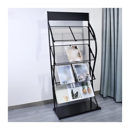 Présentoir Rotatif pour brochures - Porte-revues et Porte-journaux à Plusieurs Niveaux pour expositions, centres commerciaux, Bureaux, écoles - Étagère sur Pied, Noir (32 x 32 x 144 cm)