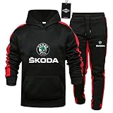 Blue-sky Herren Trainingsanzug Jogging Anzug Sko-da Streifen Kapuzen Sweatshirt + Hose Mantel/Schwarz/L