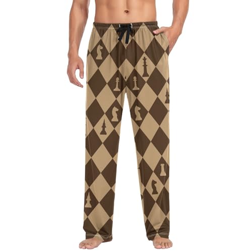 Mens Pajama Pants Chess and Chess Board Alpaca Lounge Pants with Pockets,Elastic Waist Sleep Bottoms-S2