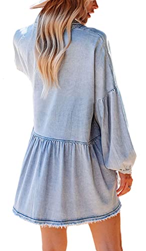 loveimgs Women Oversized Distressed Denim Button Down Shirt Tunic Dress Flowy Mini Jean Dress with Pockets2