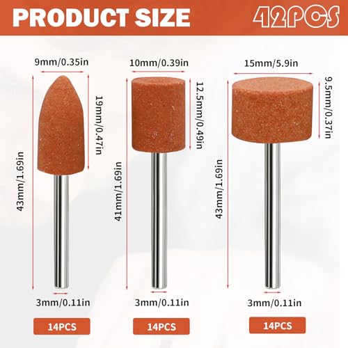 42 Stück Korund Schleifspitze Set, 1/8 Zoll Schaftgröße,Stein Schleifen Polierkopf,Schleifscheibenkopf,Zur Verwendung Auf Edelsteinen, Glas, Metall Und Holz Für Schleifen, Polieren, Entgraten