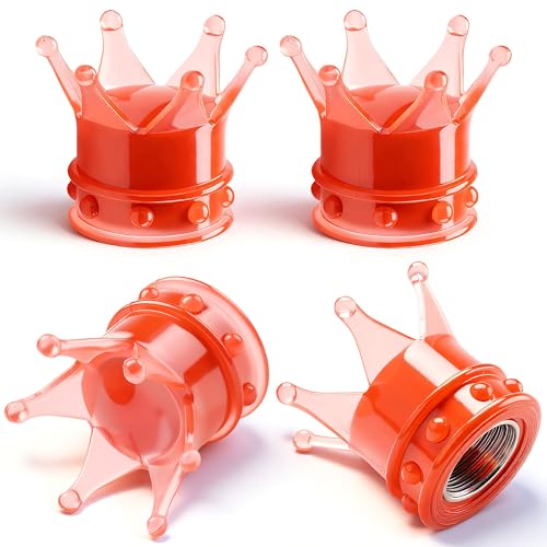 MEAJOO Luminous Tire Valve Caps (4PCS, Red) - Crown Design Glow-in-The-Dark Air Valve Caps, Universal Fit for Car, Truck, Motorcycle & Bicycle