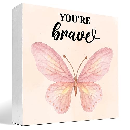 Inspirational Gift,You're Brave Girl Positive Affirmations Wood Block Sign Desk
