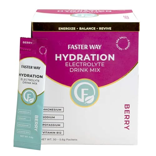 Faster Way - Hydration - Electrolyte Drink Mix - with Apple Cider Vinegar, Choline, Probiotics & Natural B Vitamins - Energize & Revive - Powder Packets - Zero Sugars - Gluten Free - Berry - 30 Pack
