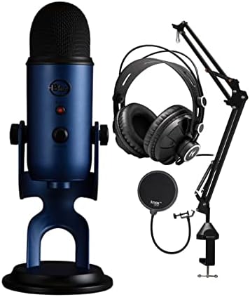 Blue Microphones Yeti USB Microphone (Midnight Blue) Bundle with Headphones and Desktop Boom Arm (4 Items)