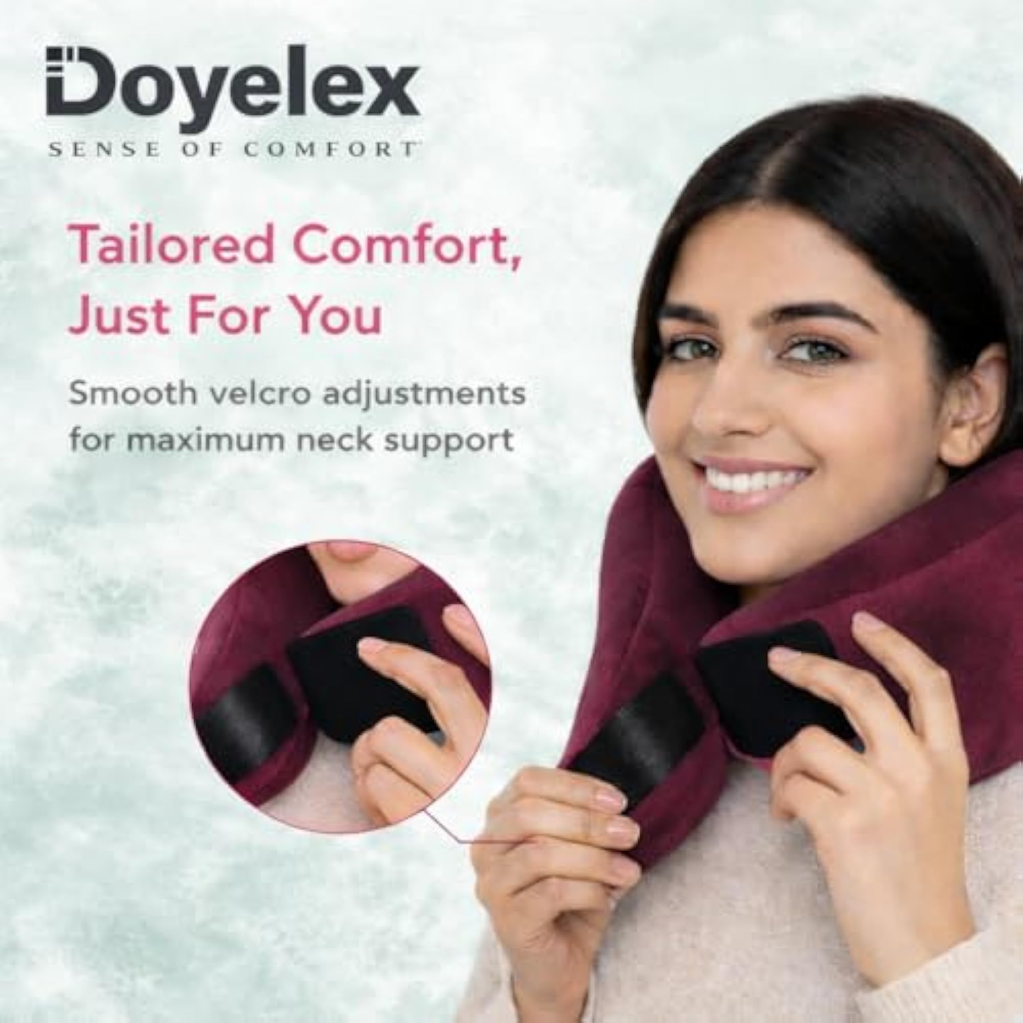 Memory Foam Neck Pillow with Adjustable Velcro Straps