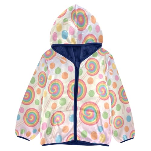 Colorful Lollipops on Pastel Background Toddler Fleece Jacket Girl Boys Hooded Fleece Jacket Coat
