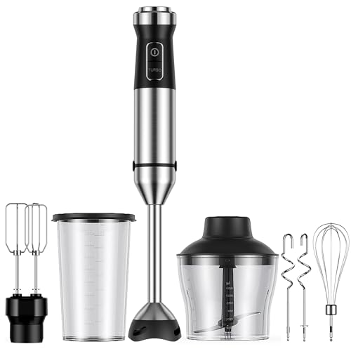 Comparison: Best Hand Mixer Under 1000 9 6-in-1 Immersion Blender, 1000W Hand Blender with 20 Speeds, Scratch-Resistant Stick Mixer with Whisk, Chopper, Beaker, Egg Beaters & Dough Hooks – Heavy Duty Hand Mixer, Black