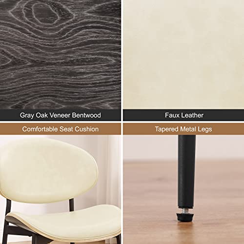 Art Leon Dining Chairs, Set Of 2, Black Oak Bentwood, Mid Century Modern Chair, Off White Faux Leather Kitchen Dining Room Chairs, Accent Chairs For Bedroom #TOP2