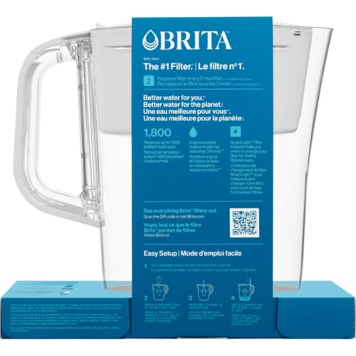 Brita 6 Filtre à tasse avec indicateur de lumière intelligent, réduit le goût et l'odeur du chlore de l'eau du robinet, filtres 151 Litres, Denali, Blanc