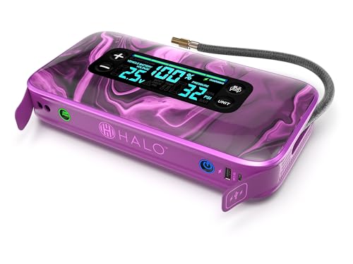 HALO Bolt Ultimate 3 Portable Car Battery Jump Starter | 130 PSI Air Compressor, 55.5Wh USB Power Bank, Large Display, Emergency Floodlight & Charger, Jumps Cars SUVs & Trucks, Inflates Tires — Purple