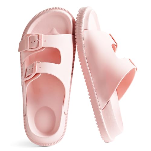 Image of Arch Support Footbed Sandals for Women & Men, Adjustable Double Buckle Comfort Sandals, Cork-Style Cushioned Sole, Casual Walking Slides for Everyday Wear