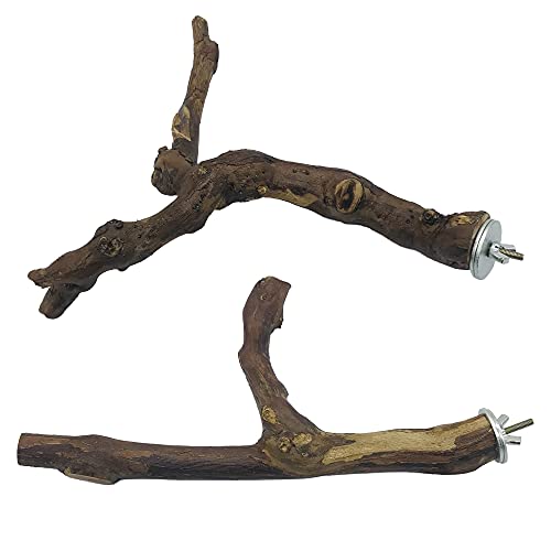 Image of 2 PCS Natural Grape Stick Fork Bird Perch Bird Standing Stick Chewing Bird Toys Natural Grapevine Bird Cage Perch for Parrot Cages Toy for Cockatiels, Parakeets, Finches