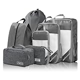 NICOSHOW 7 Set Compression Packing Cubes for Travel - Compressible, Lightweight, and Space-Saving Packing Cubes, Travel Essentials for Women, Grey