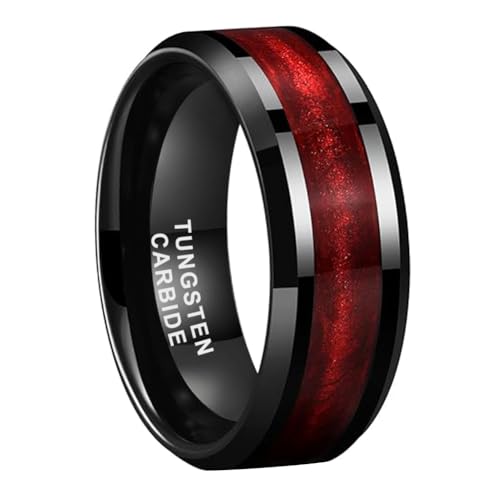 8mm Black Tungsten Rings for Men Women Flowing Sand Inlay Fashion Engagement Promise Wedding Band Beveled Polished Shiny Comfort Fit