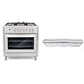 Cosmo F965 36 in. Dual Fuel Gas Range with 5 Sealed Burners, Black Porcelain Interior in Stainless Steel & COS-5MU36 36 in. Under Cabinet Range Hood Ductless Convertible Duct, 36 inch