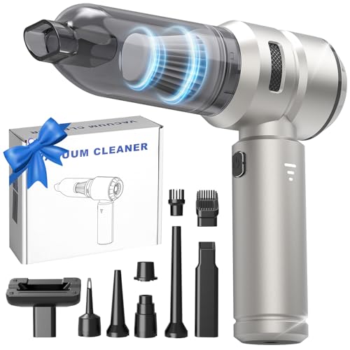 Portable Cordless Car Vacuum Cleaner, 21000Pa Handheld Vacuum with 3 Suction Modes, Type-C Fast Charging, Mini Vacuum for Home, Office, Desk, Keyboard – Bright Silver