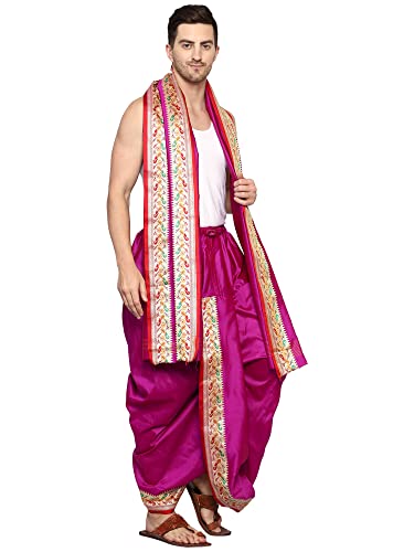 Image of Rameshwaram Fabrics Mens Ready to Wear Silk Dhoti with Angwastra Set - Pocket Dhothi